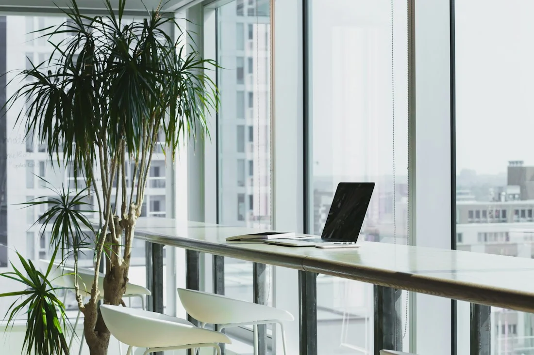 A minimalist workspace arranged for focus and comfort