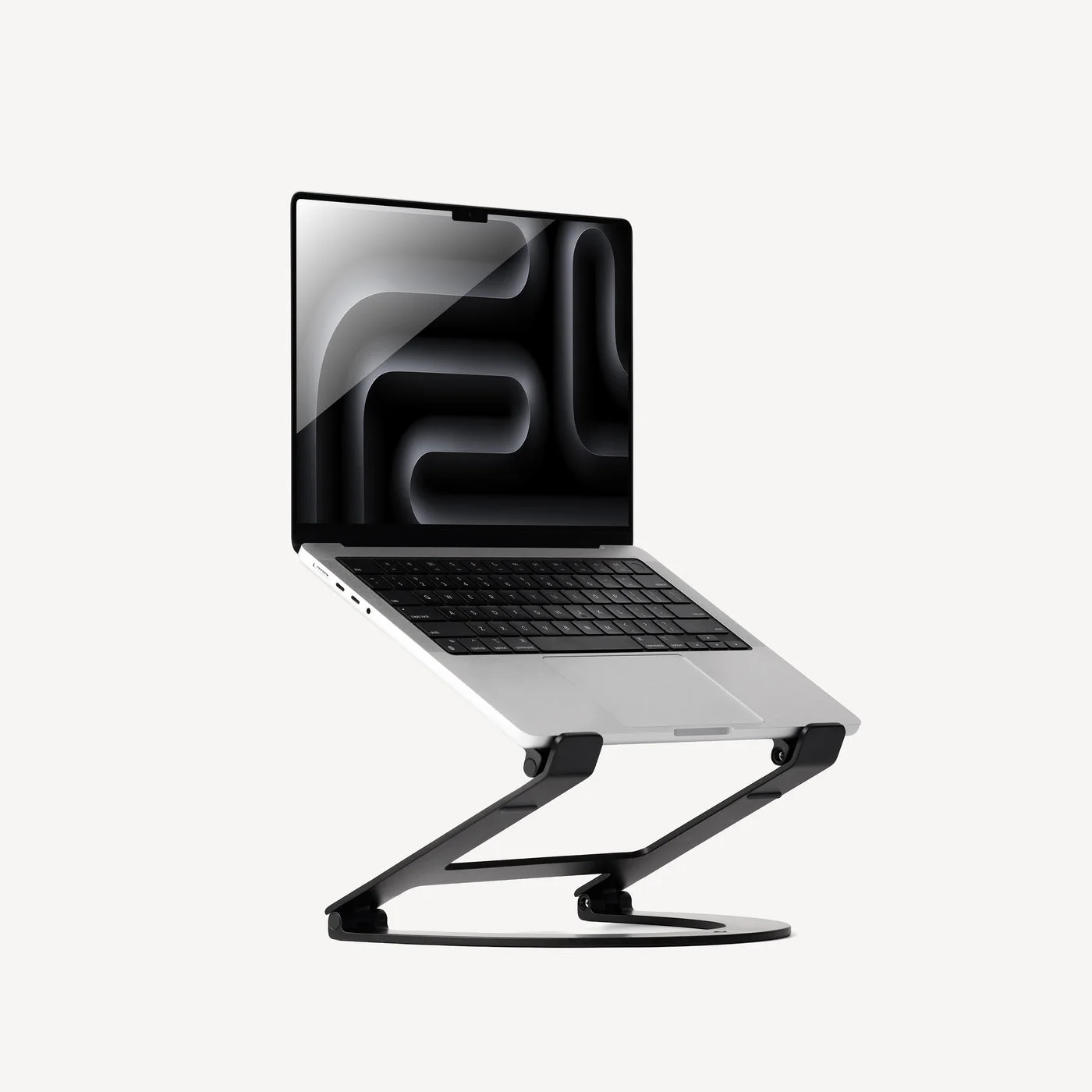 Twelve South Curve Flex black adjustable stand supporting an open laptop